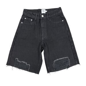 Princess Polly - High Waist Distressed Denim Shorts in Black